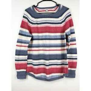 LL Bean Sweater Women's M Striped Knit Blue Red Preppy Classic Americana 90s Mom